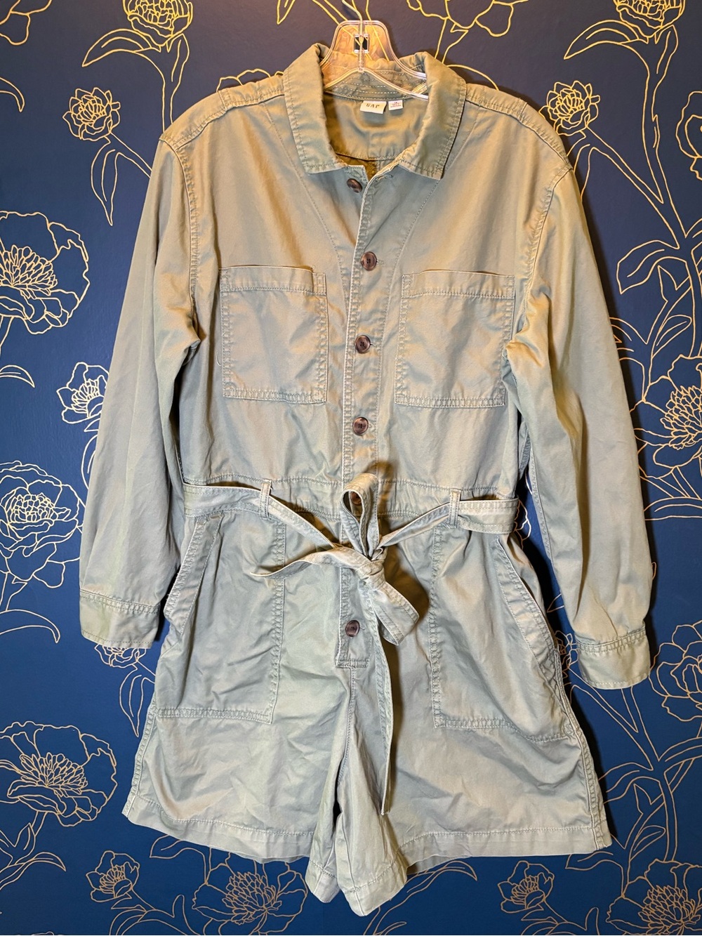GAP cotton UTILITY ROMPER olive LONG SLEEVE 14P
